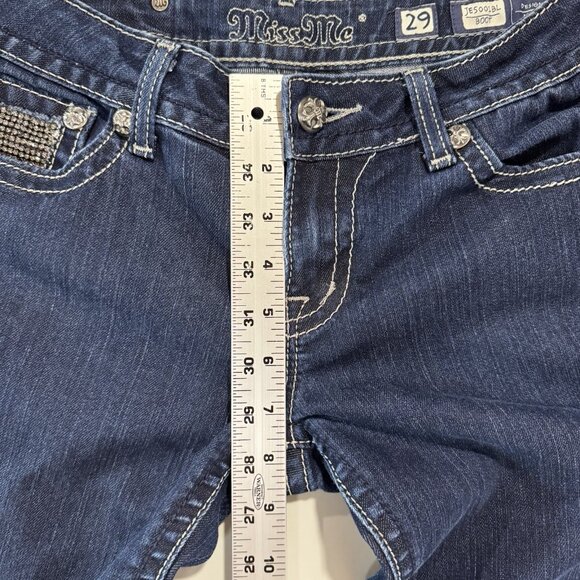 Miss Me Jeans Womens 29 Blue Boot Low Rise Stretch Dark Wash Denim Rhinestones - Picture 10 of 13
